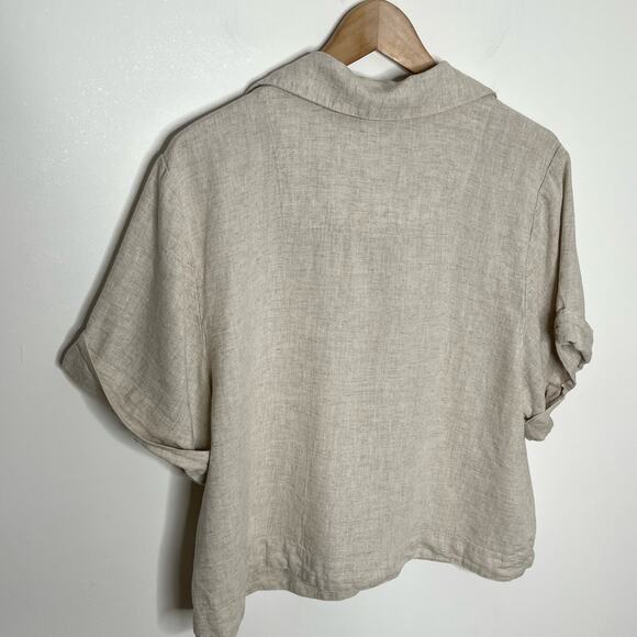 Banana Republic Womens Linen Blend Embroidered Top Large Beige White Neutral - Picture 6 of 9